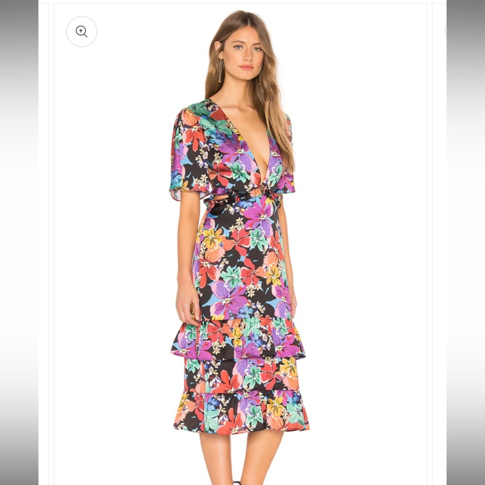 Revolve Tularosa Kaylee Floral MIDI Dress with‎ waist cut outs sz M
